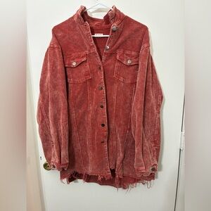 POL Corduroy Dark Salmon Jacket Frayed DistressedHem Women's